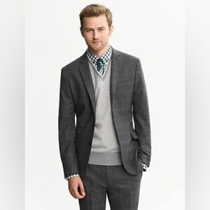 Banana Republic Modern Slim Fit Charcoal Wool Blazer in Dark Gray